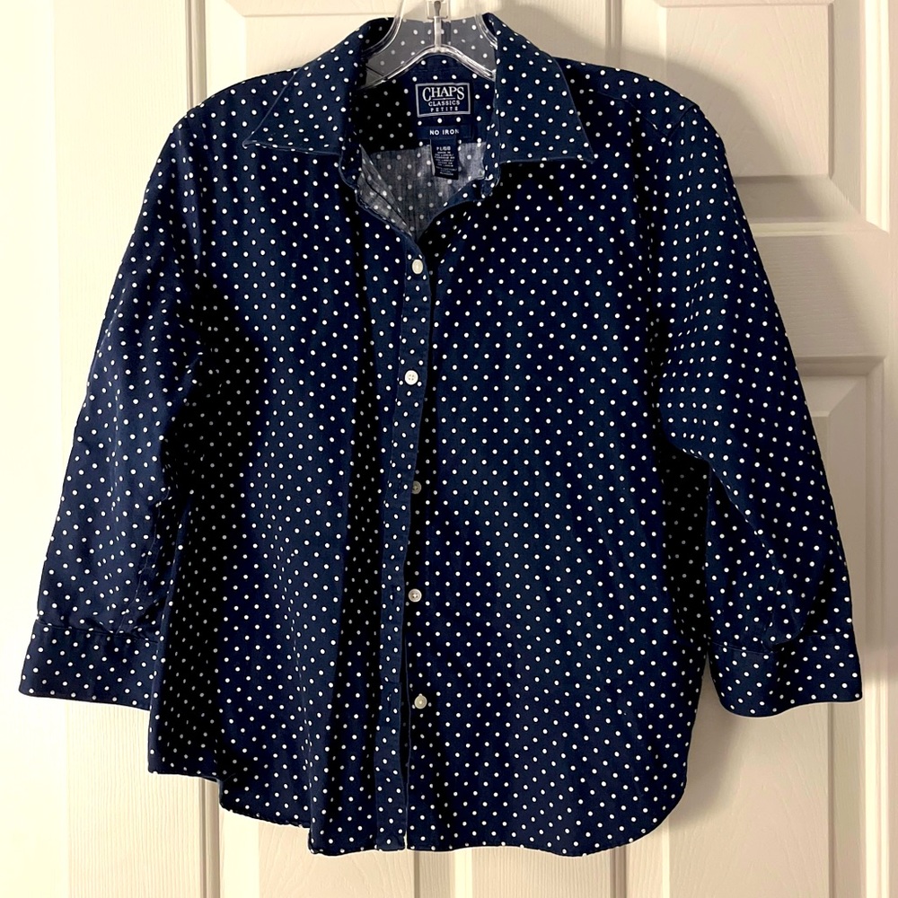 Chaps Navy 3/4 Sleeve Blouse PL